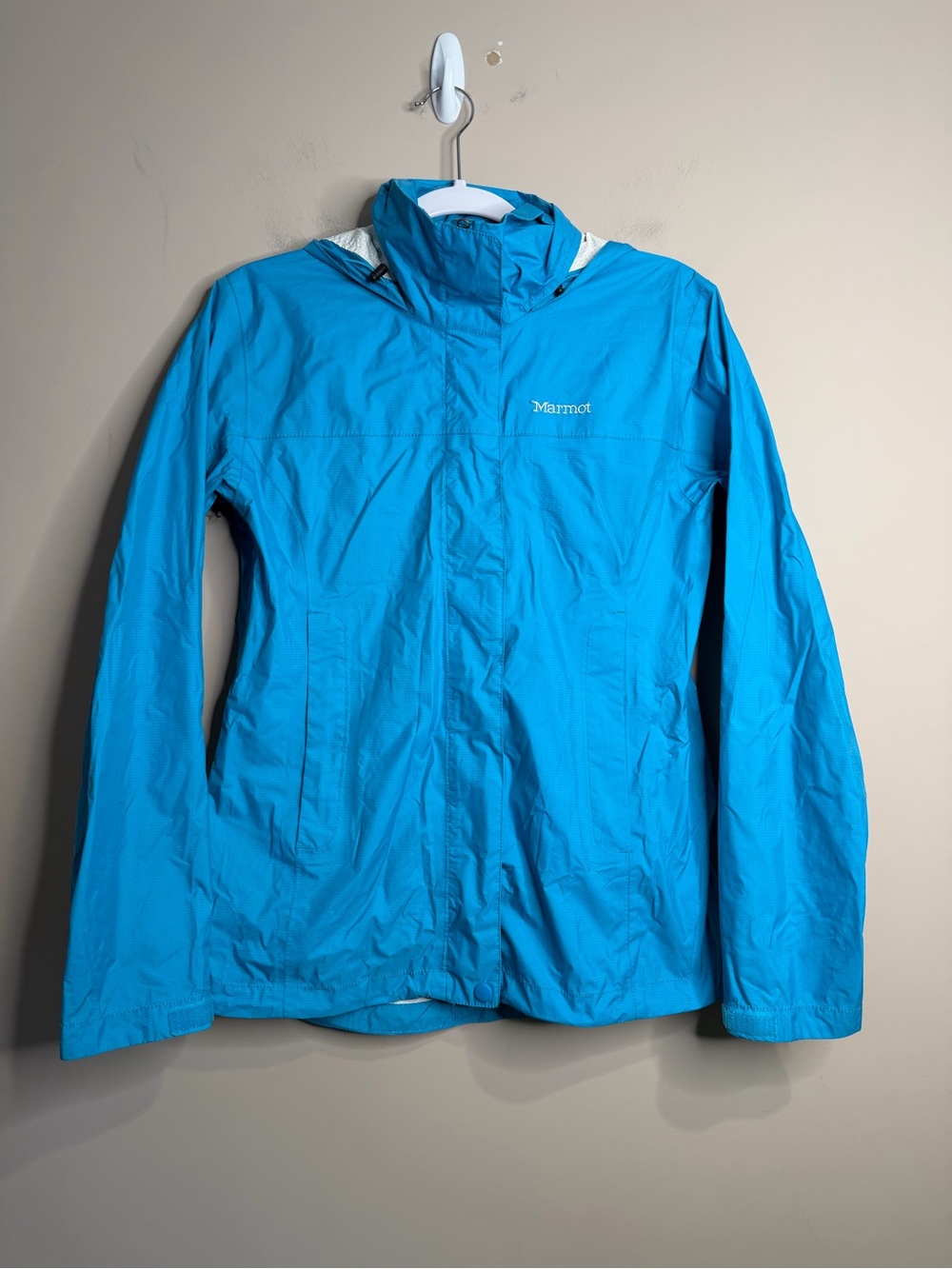 Marmot Precip Rain jacket Blue Teal Small Hooded Zip Up Waterproof Gorpcore